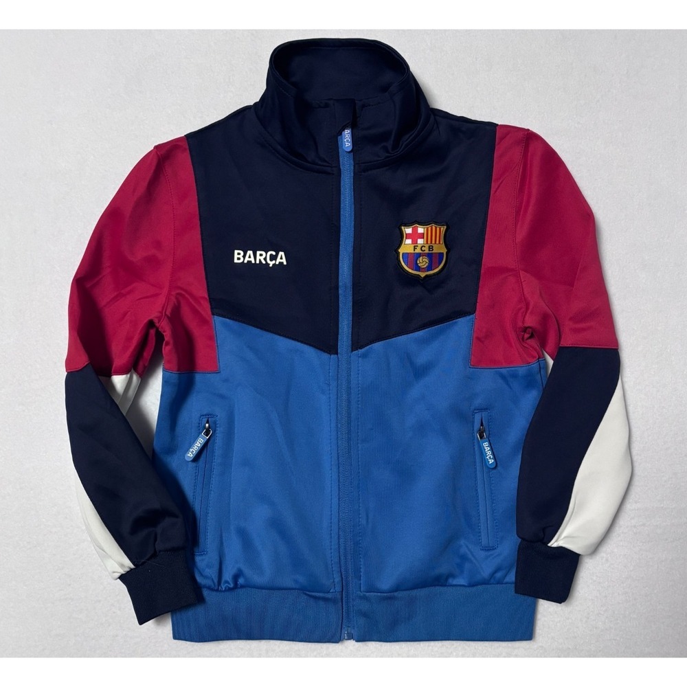 FC Barcelona Track Jacket Kids Size 8 Blue Red Good Colorblock Zip Up Barça